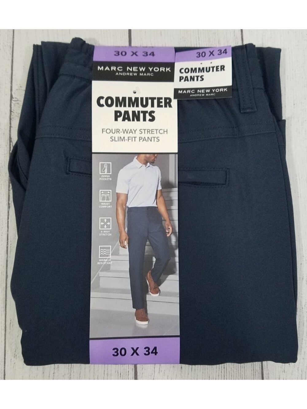 Marc New York Slim Fit Commuter Pants Mens 30x34 Blue 4 Way Stretch